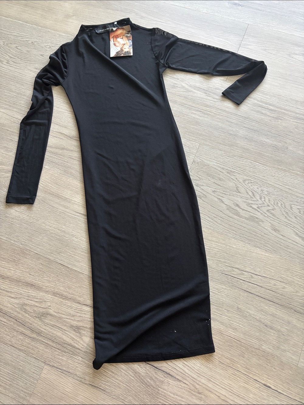 naked wardrobe Black Long-Sleeve Midi Bodycon Dress
